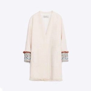 ZARA Linen Coat with Embellished Sleeve